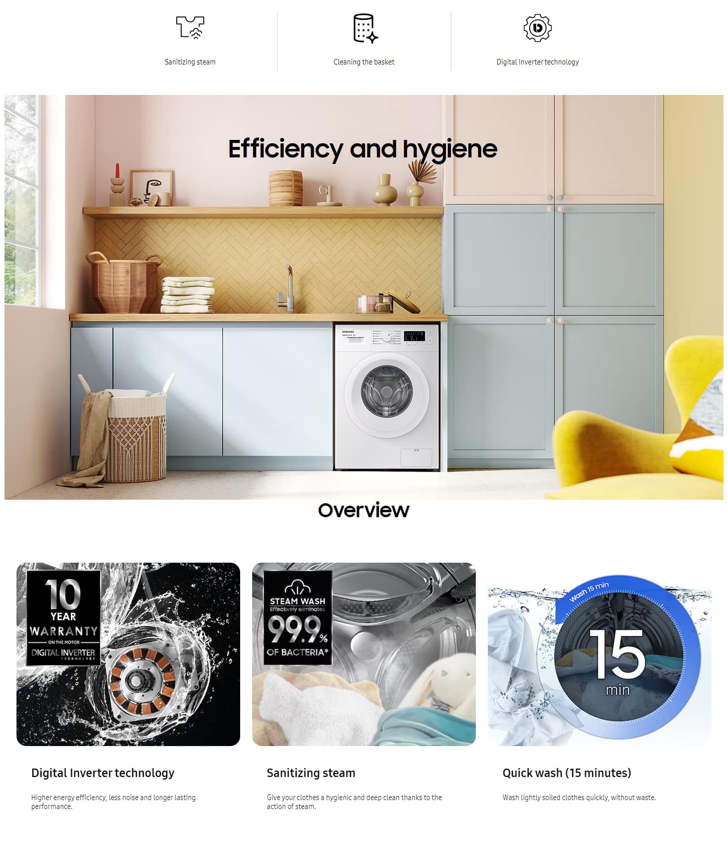 Samsung WW60A3120WE ET 40cm Free Standing Washing Machine, 6kg, 1200rpm ALL 1