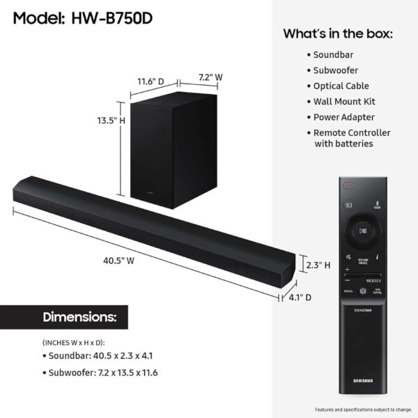 Samsung HW-B750D/ZF 5.1ch Soundbar w/Dolby Audio, DTS Virtual:X - Image 2