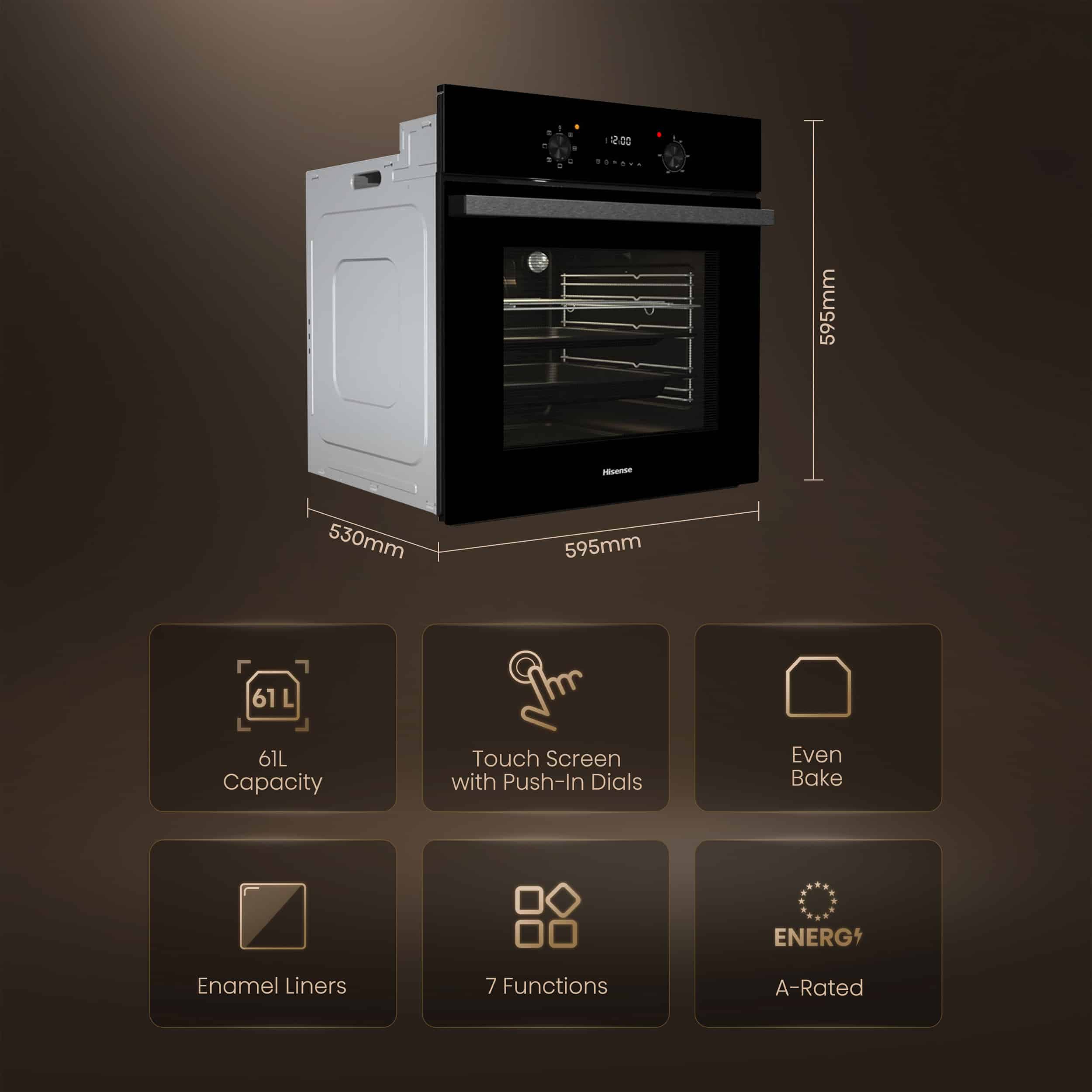 Hisense BI62220AB 61L Class A Multifunction Electric Oven with Grill - Image 2