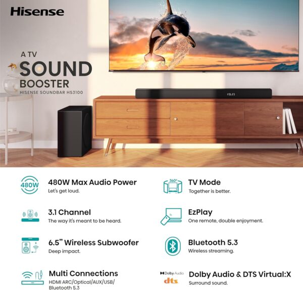 Hisense HS3100 3.1ch 480W Wireless Soundbar - Image 5