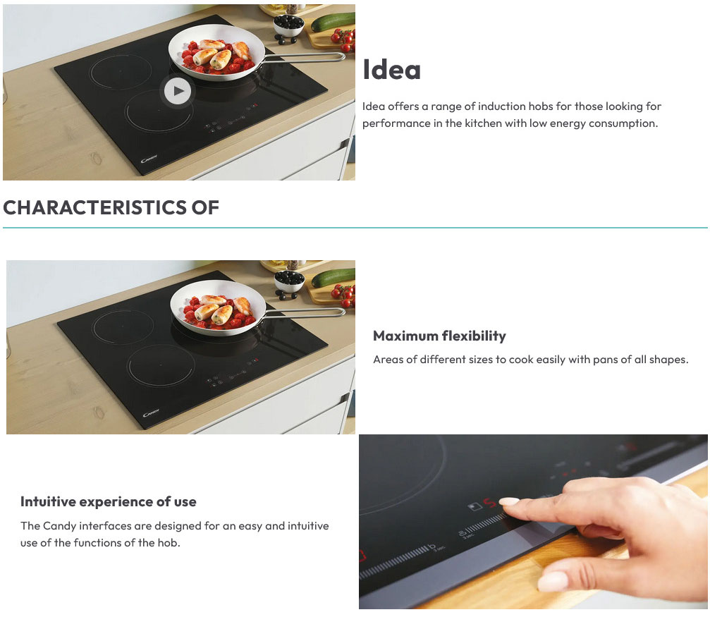 Candy CID 30 1 Idea Domino Black Glass Ceramic Induction Hob ALL 1