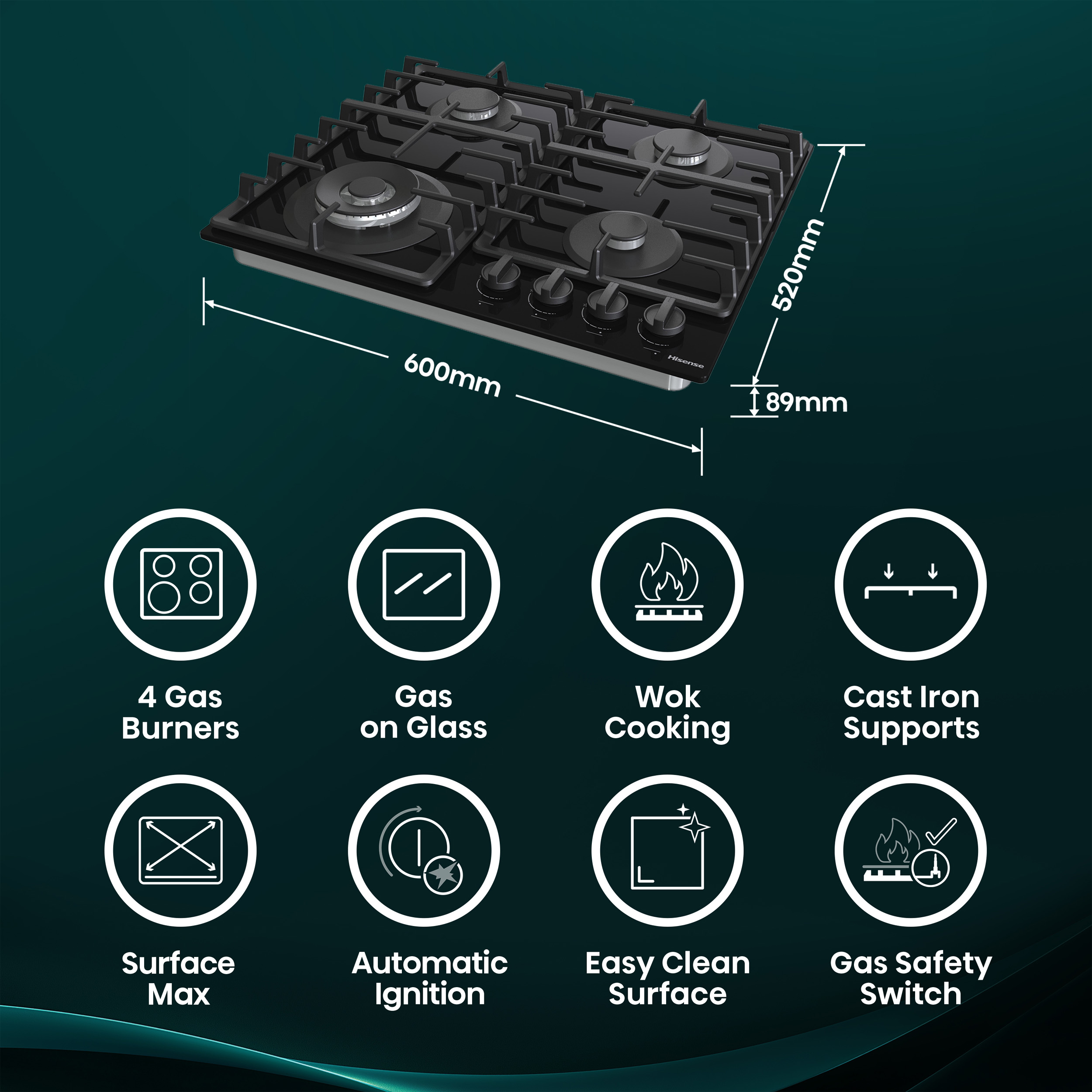 Hisense GG663BHF 60cm 4 Burner Gas Hob - Image 3